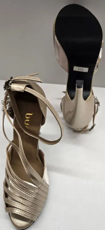 4" Impressions -- Women's Flare Heel Latin Sandal -- Street Sole -- Light Tan Patent
