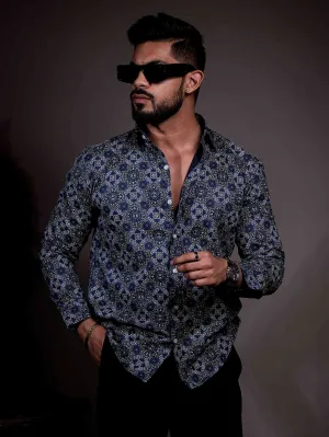 Blue Cotton Print Premium Shirt