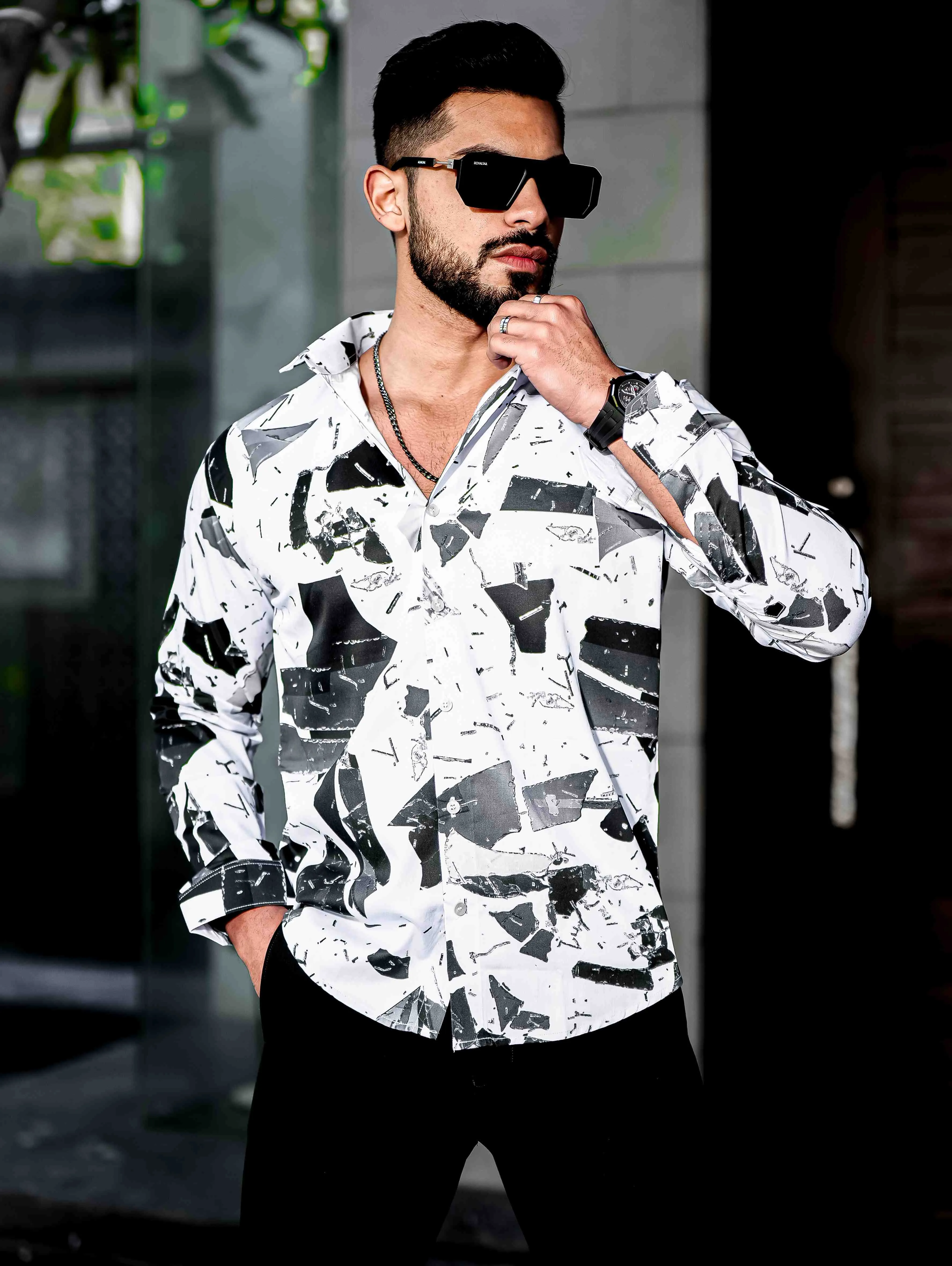 Blue Giza Cotton Print Premium Shirt
