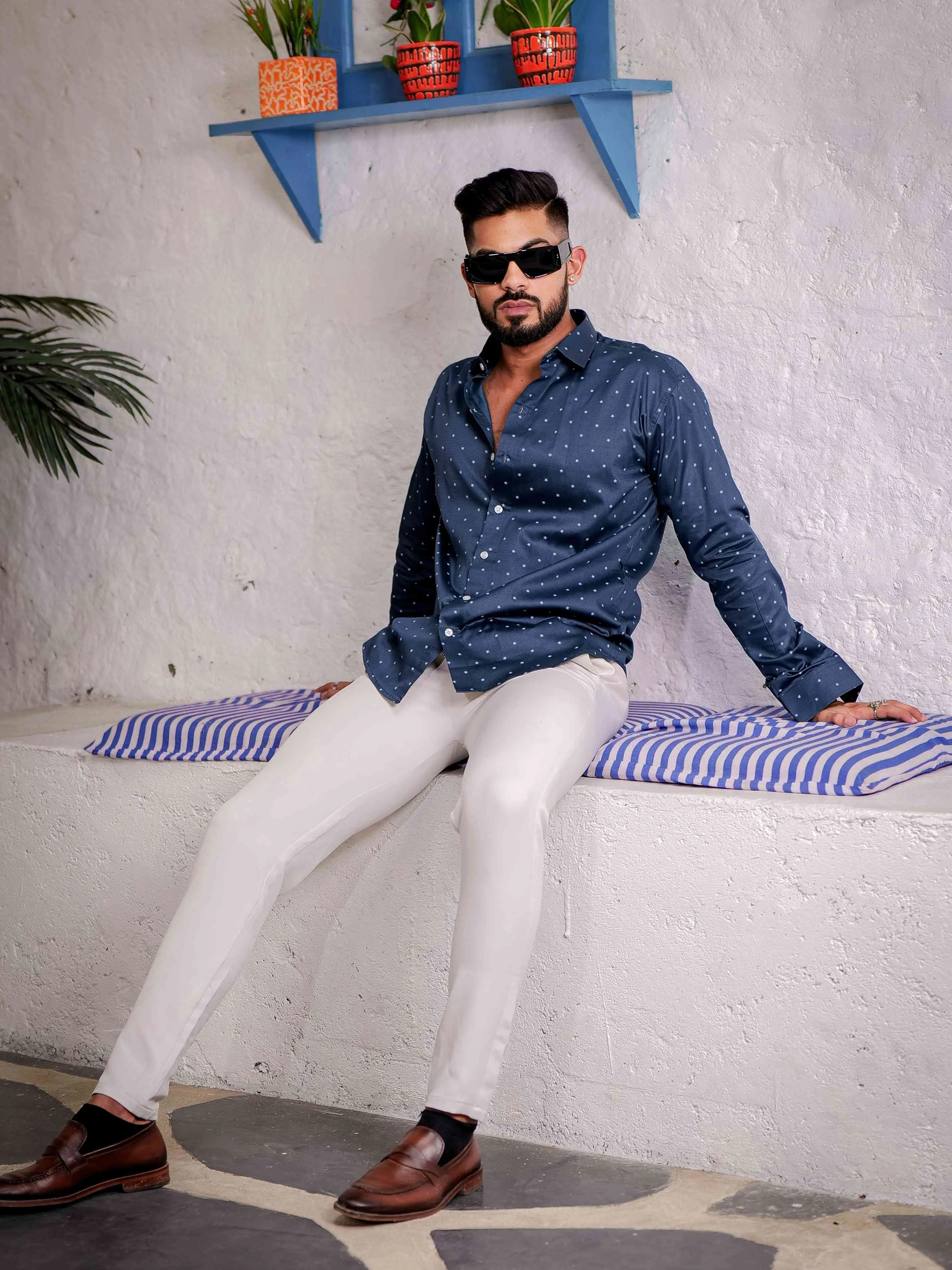 Blue Satin Print Premium Shirt