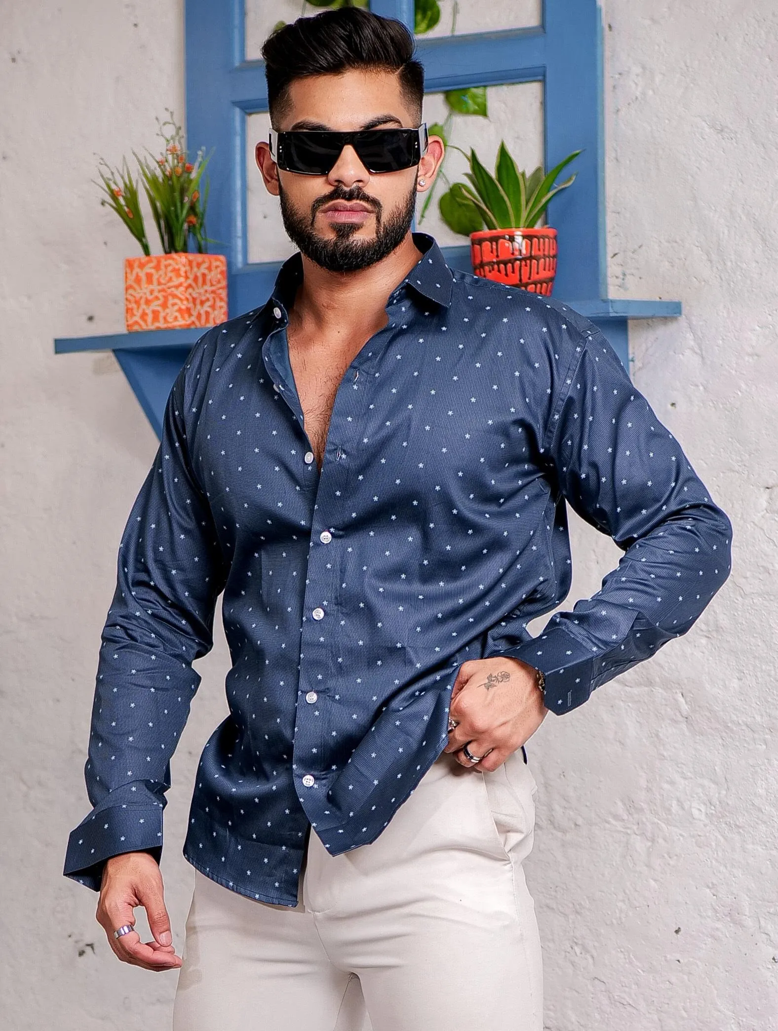 Blue Satin Print Premium Shirt
