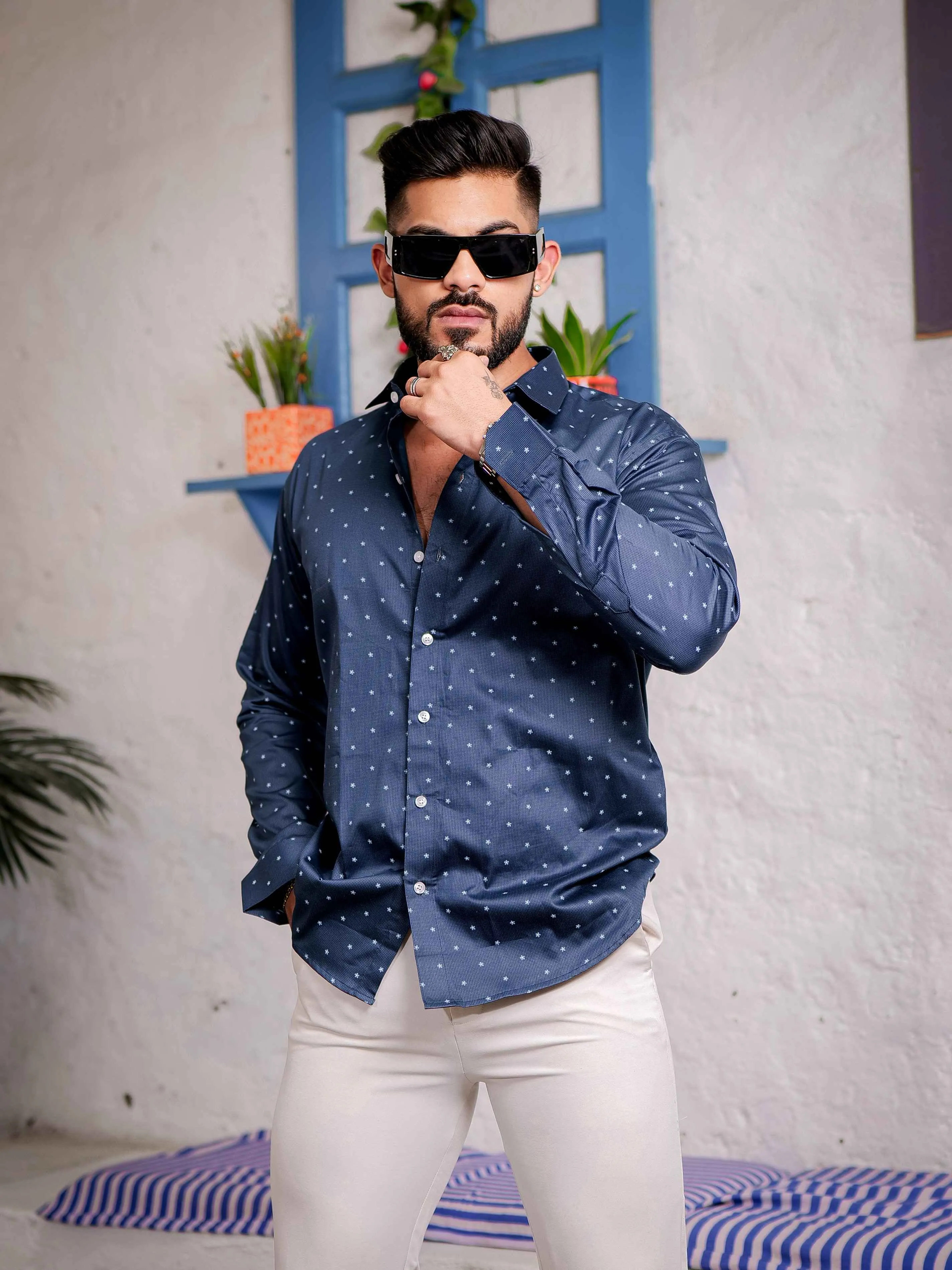 Blue Satin Print Premium Shirt