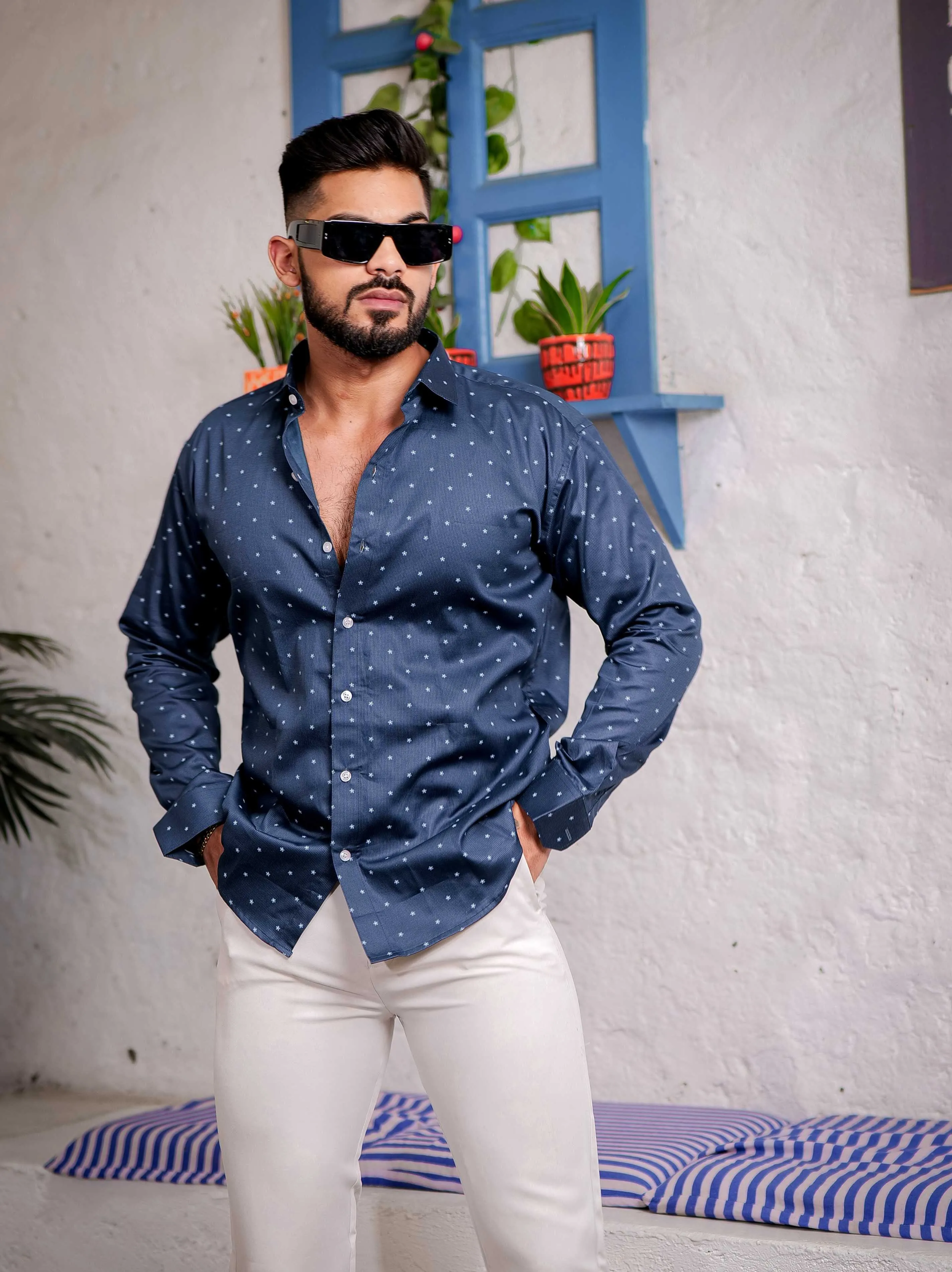 Blue Satin Print Premium Shirt