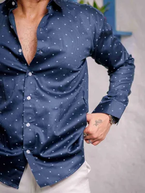 Blue Satin Print Premium Shirt