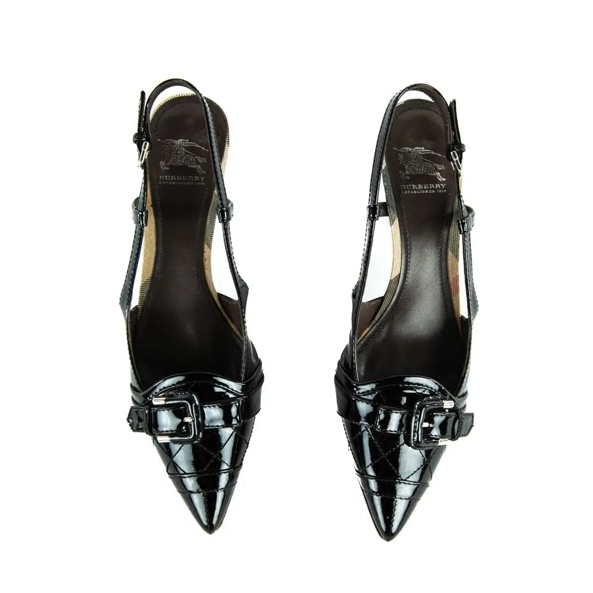 Burberry Black Patent Buckle Slingbacks Size US 7.5 | EU 37.5