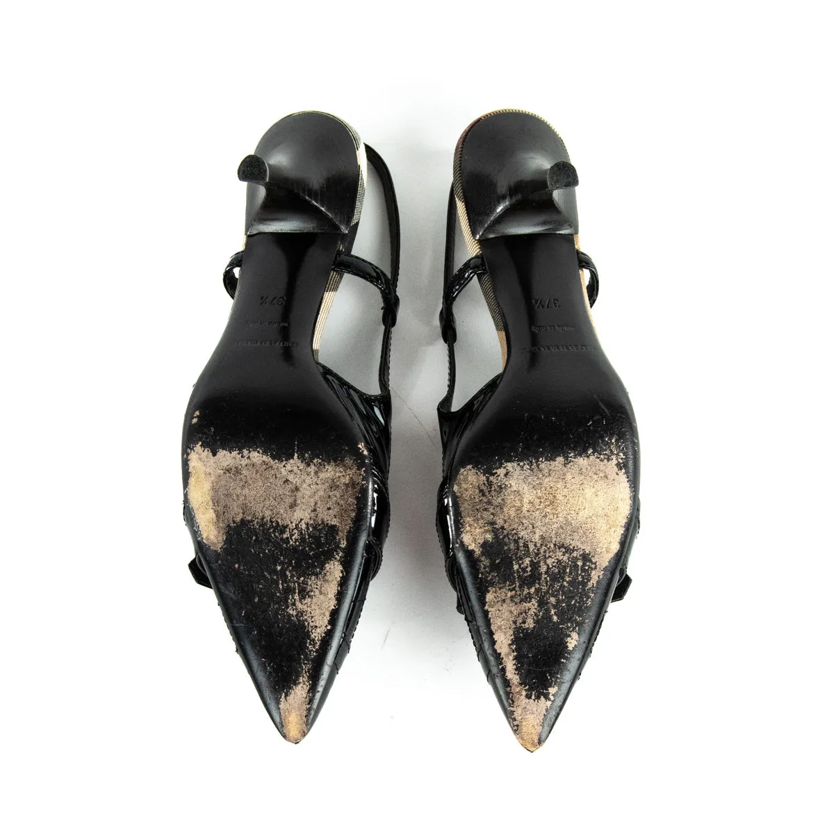 Burberry Black Patent Buckle Slingbacks Size US 7.5 | EU 37.5