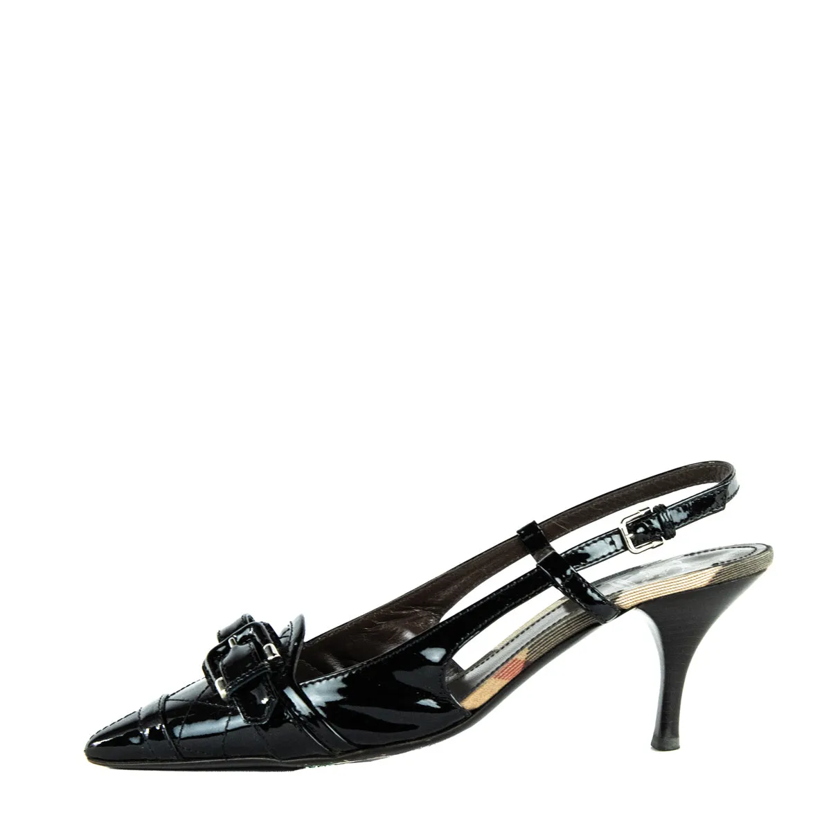 Burberry Black Patent Buckle Slingbacks Size US 7.5 | EU 37.5