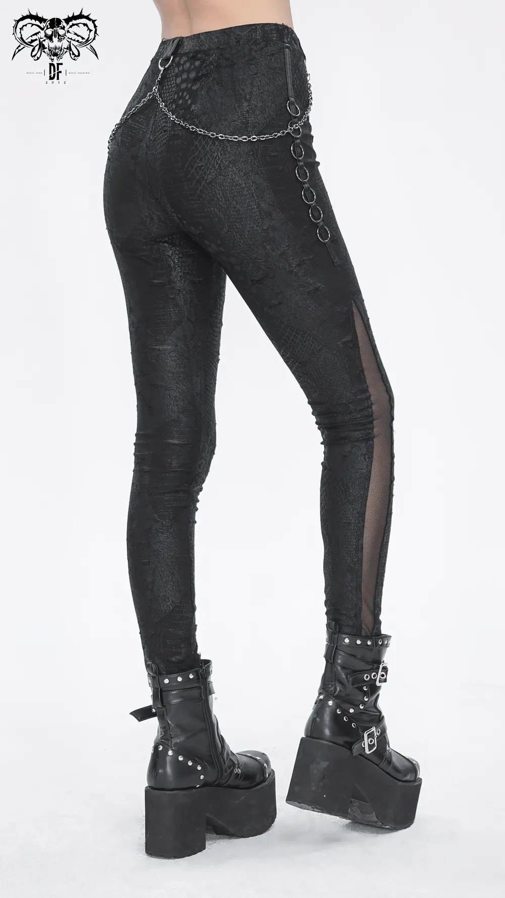 Chic Reptile Print Skinny Leggings with Chain for Women