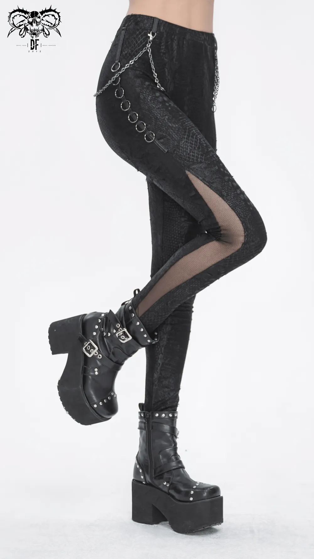 Chic Reptile Print Skinny Leggings with Chain for Women