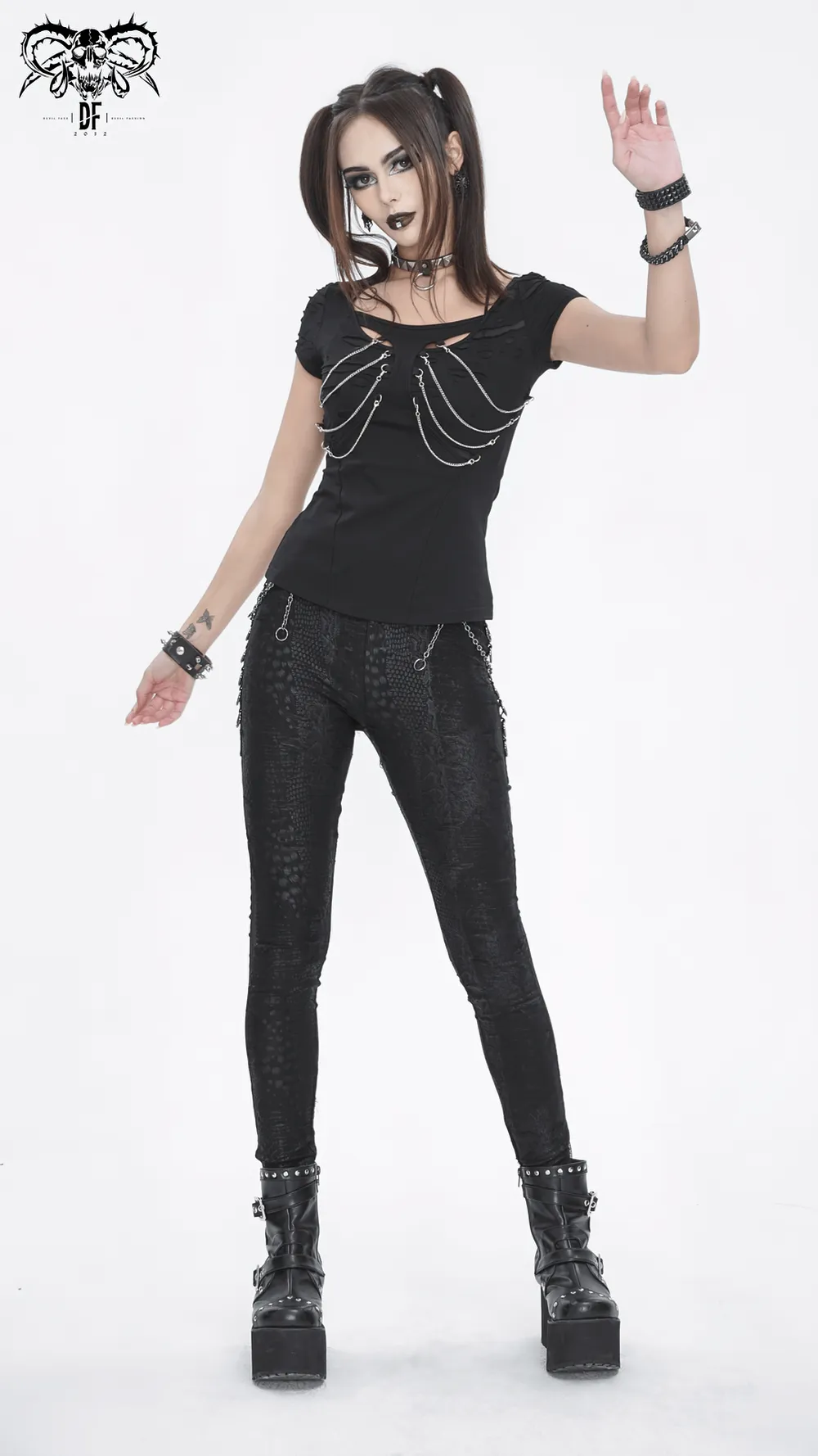 Chic Reptile Print Skinny Leggings with Chain for Women