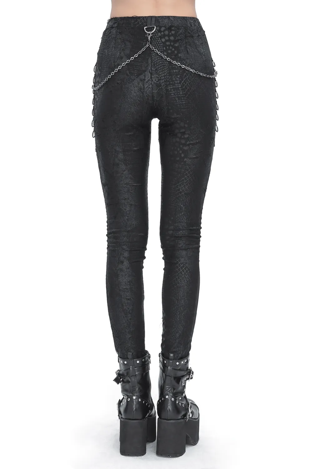 Chic Reptile Print Skinny Leggings with Chain for Women