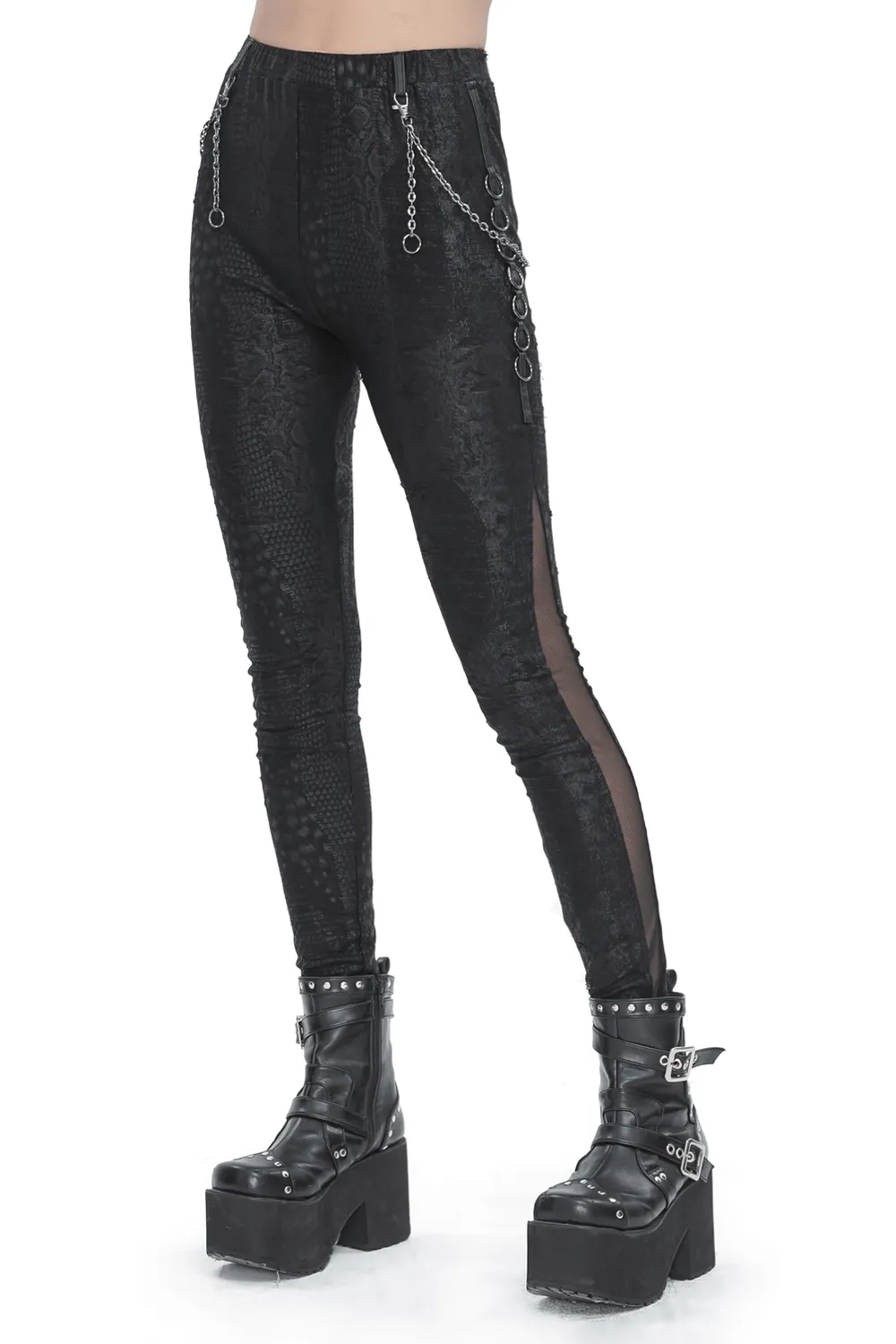 Chic Reptile Print Skinny Leggings with Chain for Women