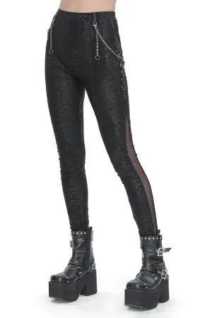 Chic Reptile Print Skinny Leggings with Chain for Women
