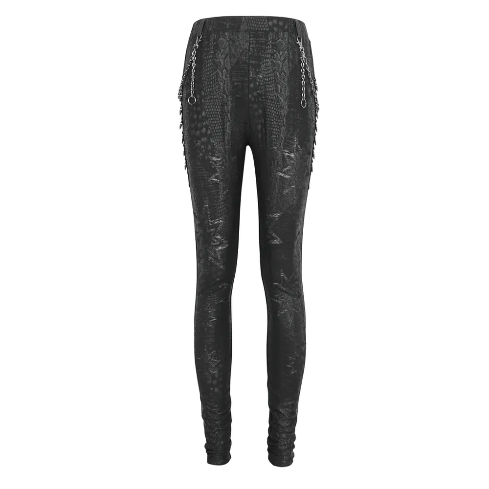 Chic Reptile Print Skinny Leggings with Chain for Women