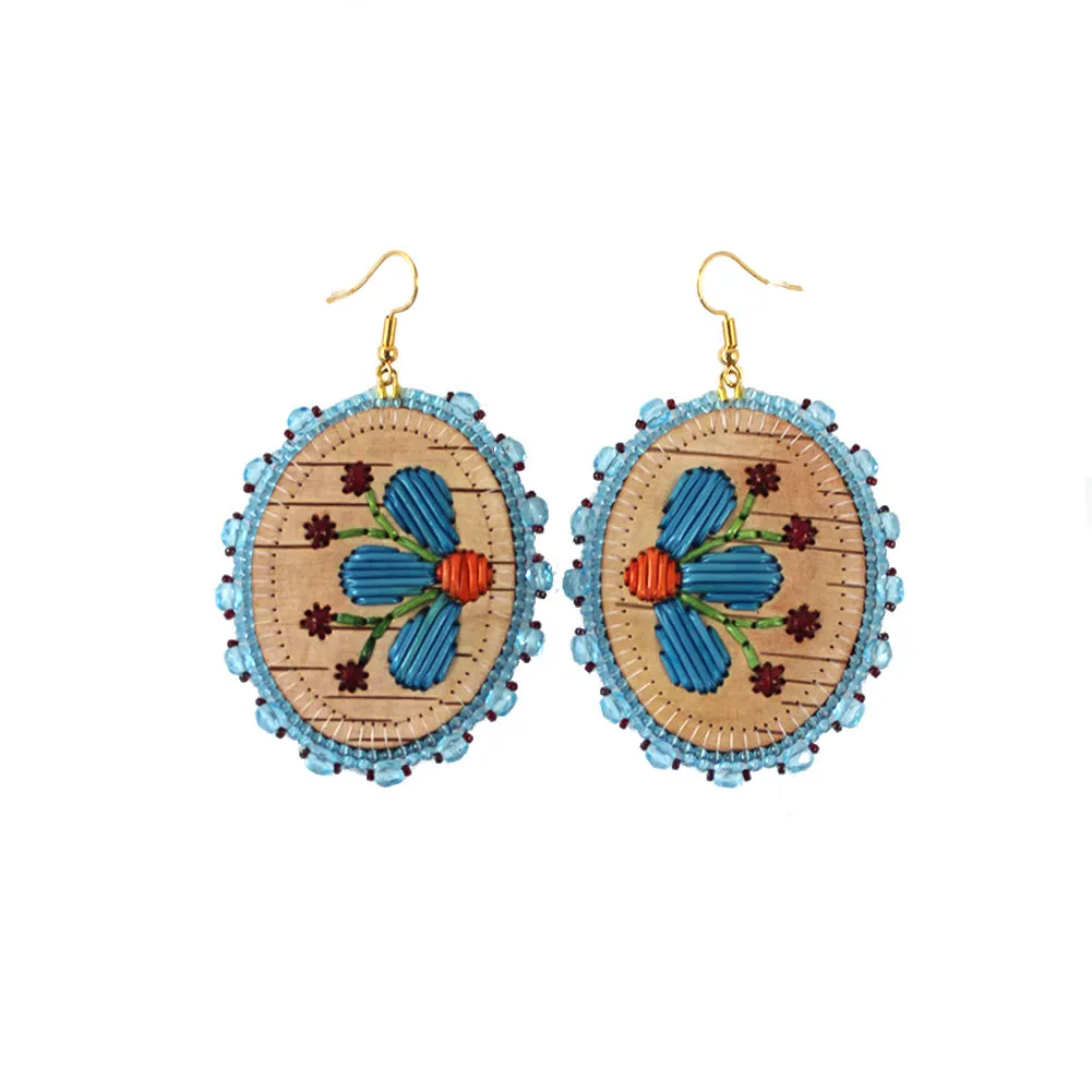 Christina Stonefish Blue Florals Birch Bark Earrings