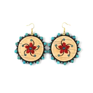 Christina Stonefish Red Florals Birch Bark Earrings