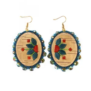 Christina Stonefish Teal Florals Birch Bark Earrings