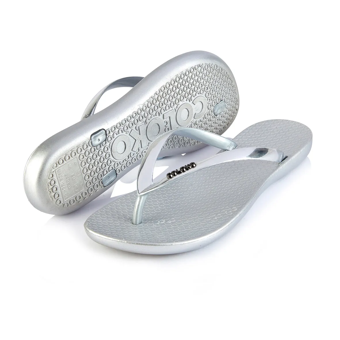 Coloko Dahlia Chrome Metallic Silver Ergonomic Footbed Flip Flops