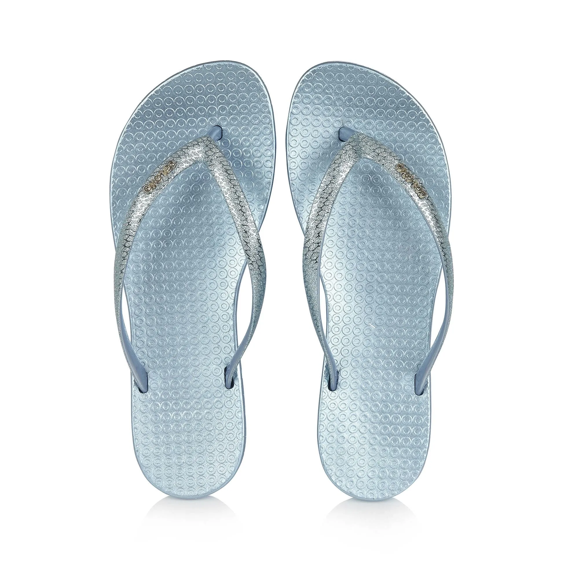 Coloko Freesia Snake Effect Glitter Ergonomic Footbed Flip-Flops Sky Blue / Navy