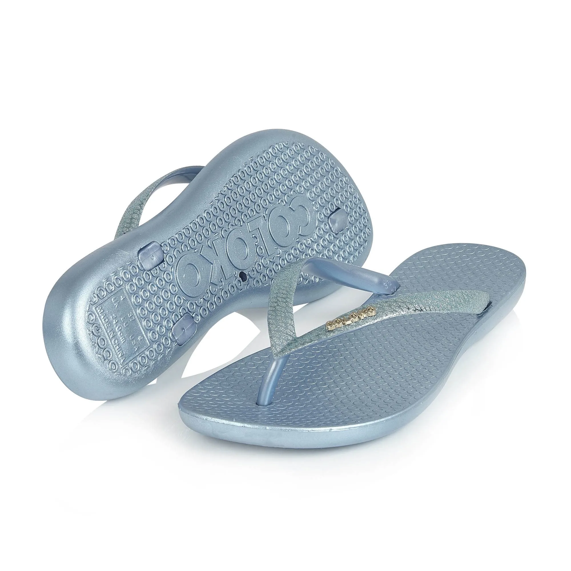 Coloko Freesia Snake Effect Glitter Ergonomic Footbed Flip-Flops Sky Blue / Navy