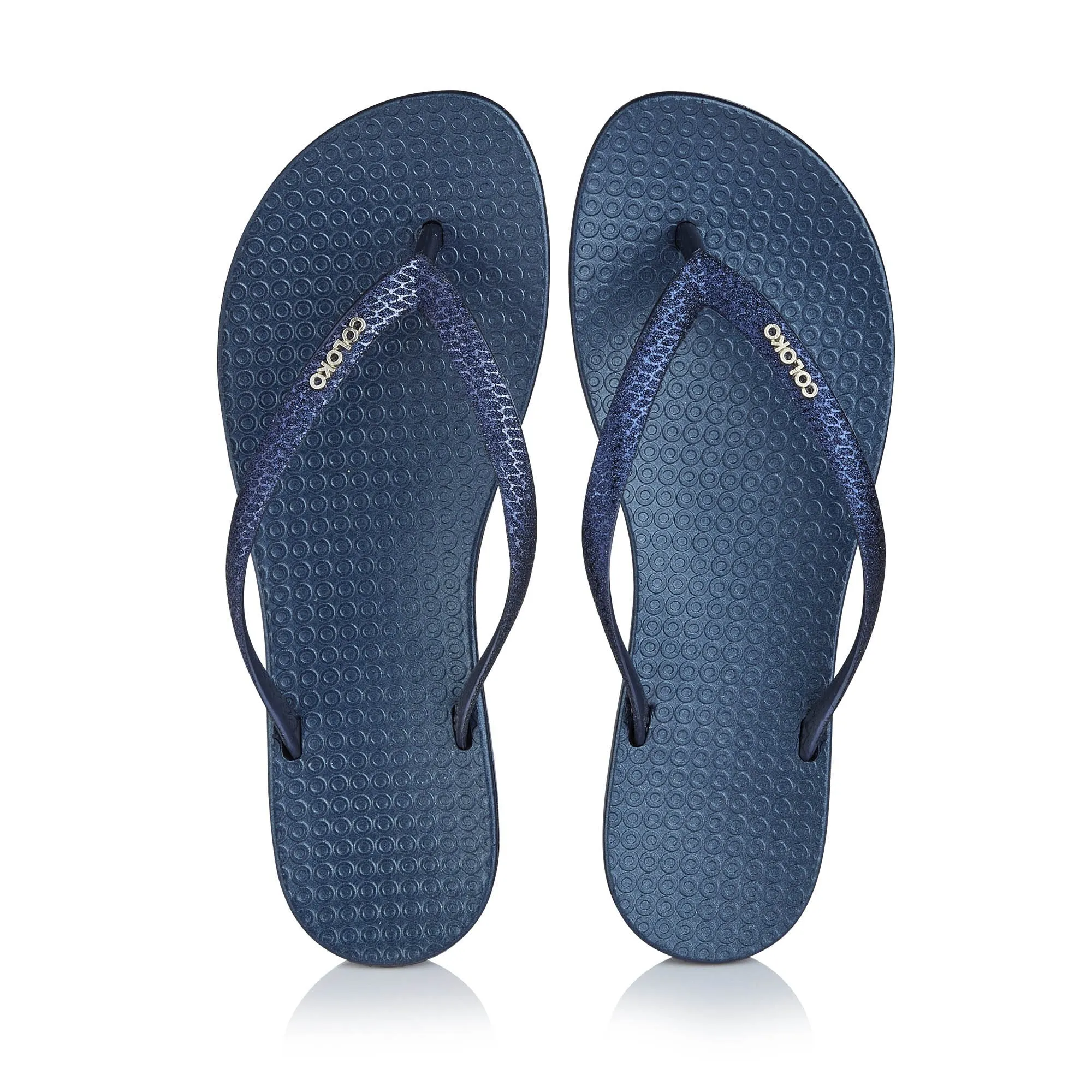 Coloko Freesia Snake Effect Glitter Ergonomic Footbed Flip-Flops Sky Blue / Navy