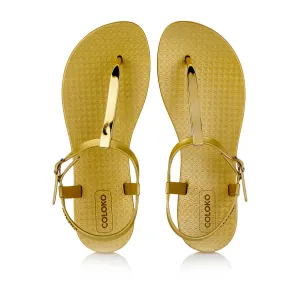 Coloko Sakura Metallic Gold Chrome Curve Slim Sole T-bar Flip Flops Sandals