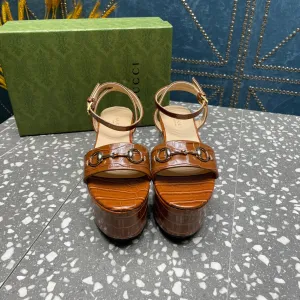 GG  HORSEBIT FLATFORM SANDAL CARAMEL CALFSKIN