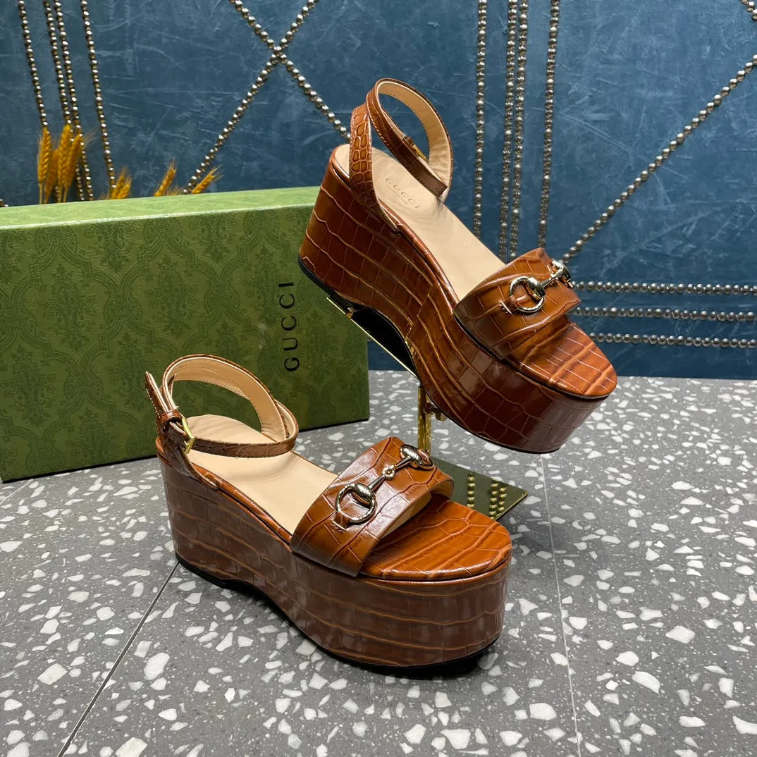 GG  HORSEBIT FLATFORM SANDAL CARAMEL CALFSKIN