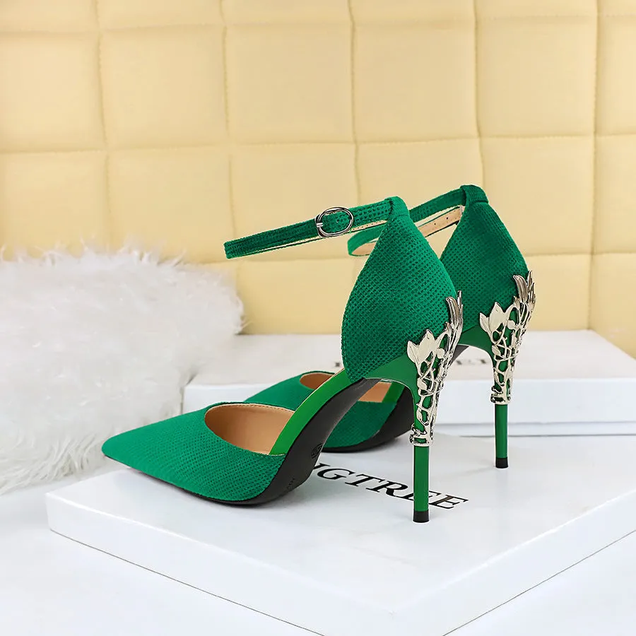 Grid Embossed Velvet Peep-Toe High Heel Sandals