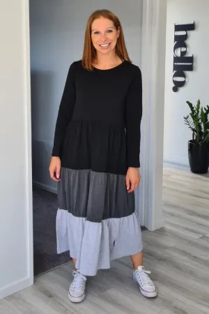 Homelee Long Sleeve Kendall Dress Black Charcoal Grey