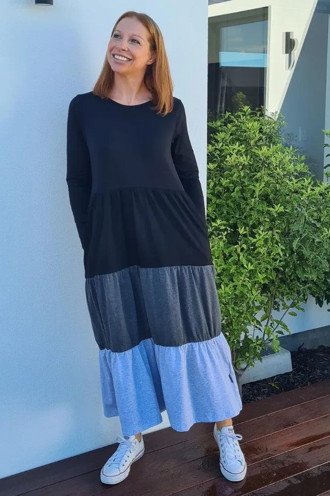 Homelee Long Sleeve Kendall Dress Black Charcoal Grey