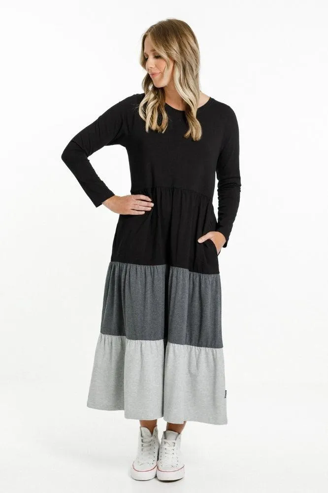 Homelee Long Sleeve Kendall Dress Black Charcoal Grey