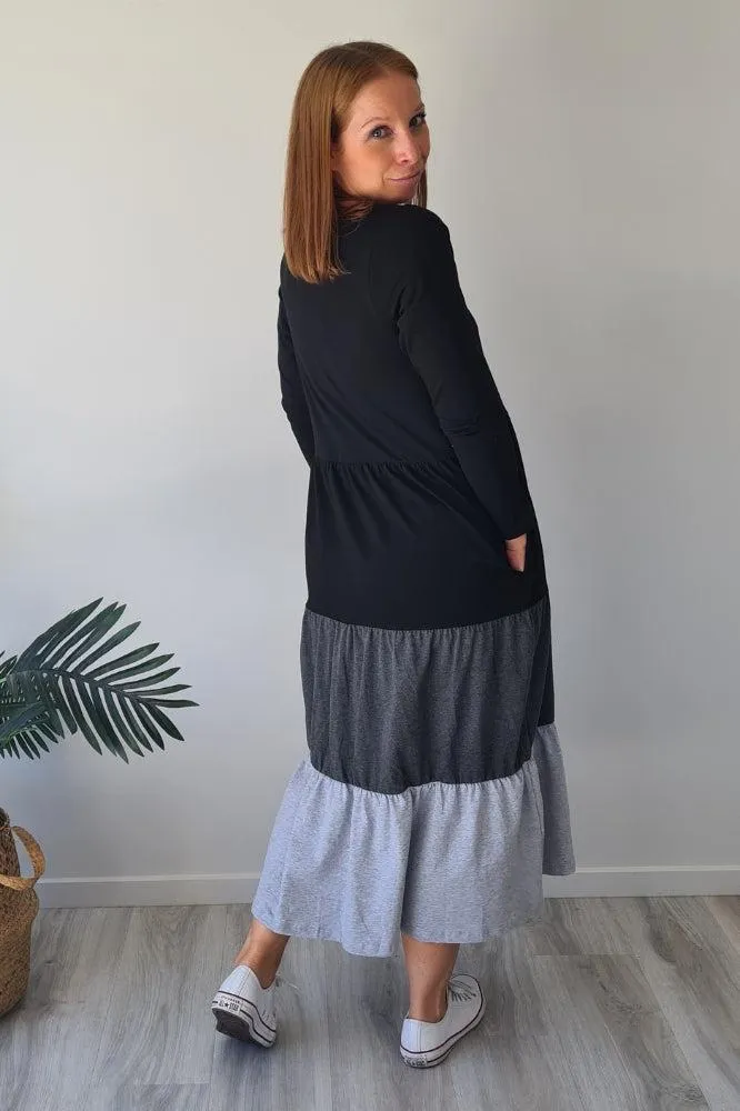 Homelee Long Sleeve Kendall Dress Black Charcoal Grey