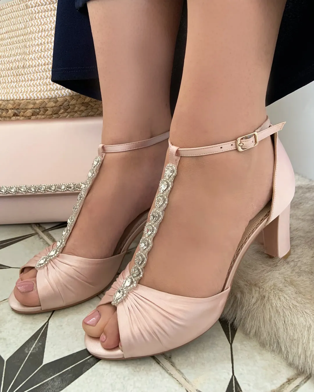 Ivory Satin Block Heel Bridal Sandal, By Perfect Bridal, Dolly, Various Colours