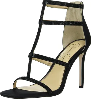 Jessica Simpson Oliana Black Squared Open Toe Stiletto Heel Strappy Heel Sandals