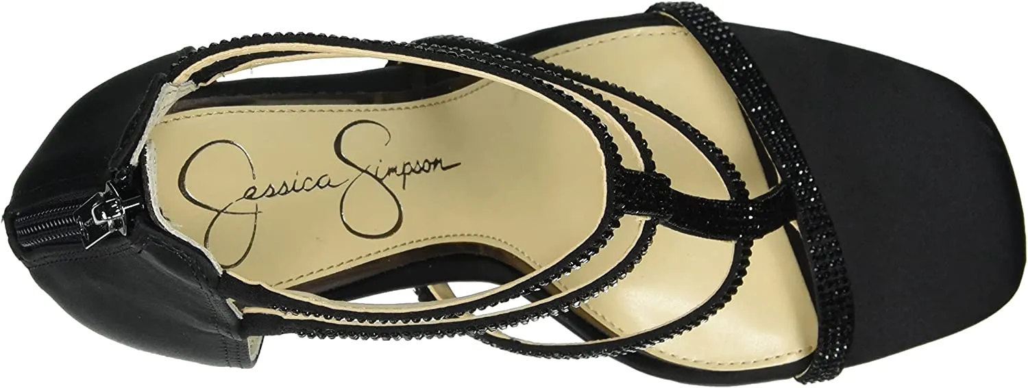 Jessica Simpson Oliana Black Squared Open Toe Stiletto Heel Strappy Heel Sandals