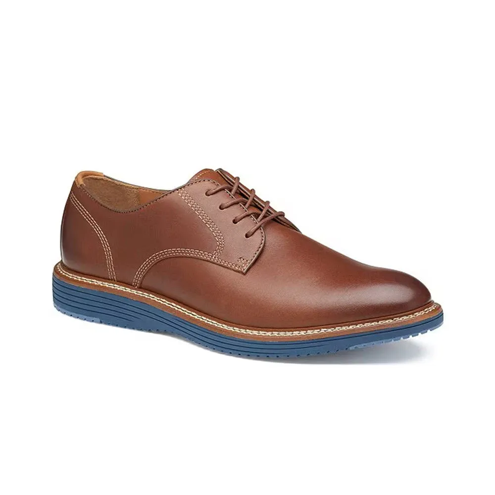 JOHNSTON & MURPHY UPTON PLAIN TOE LACE OXFORD TAN/BLUE - MENS