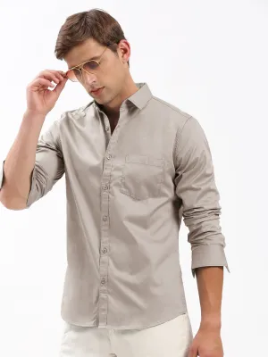 Men Beige Standard Slim Fit Opaque Cotton Casual Shirt