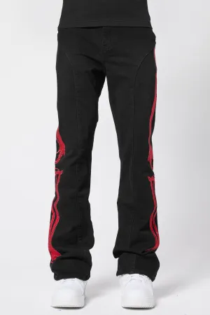 Obsidian Black Skeleton Flared Denim V2