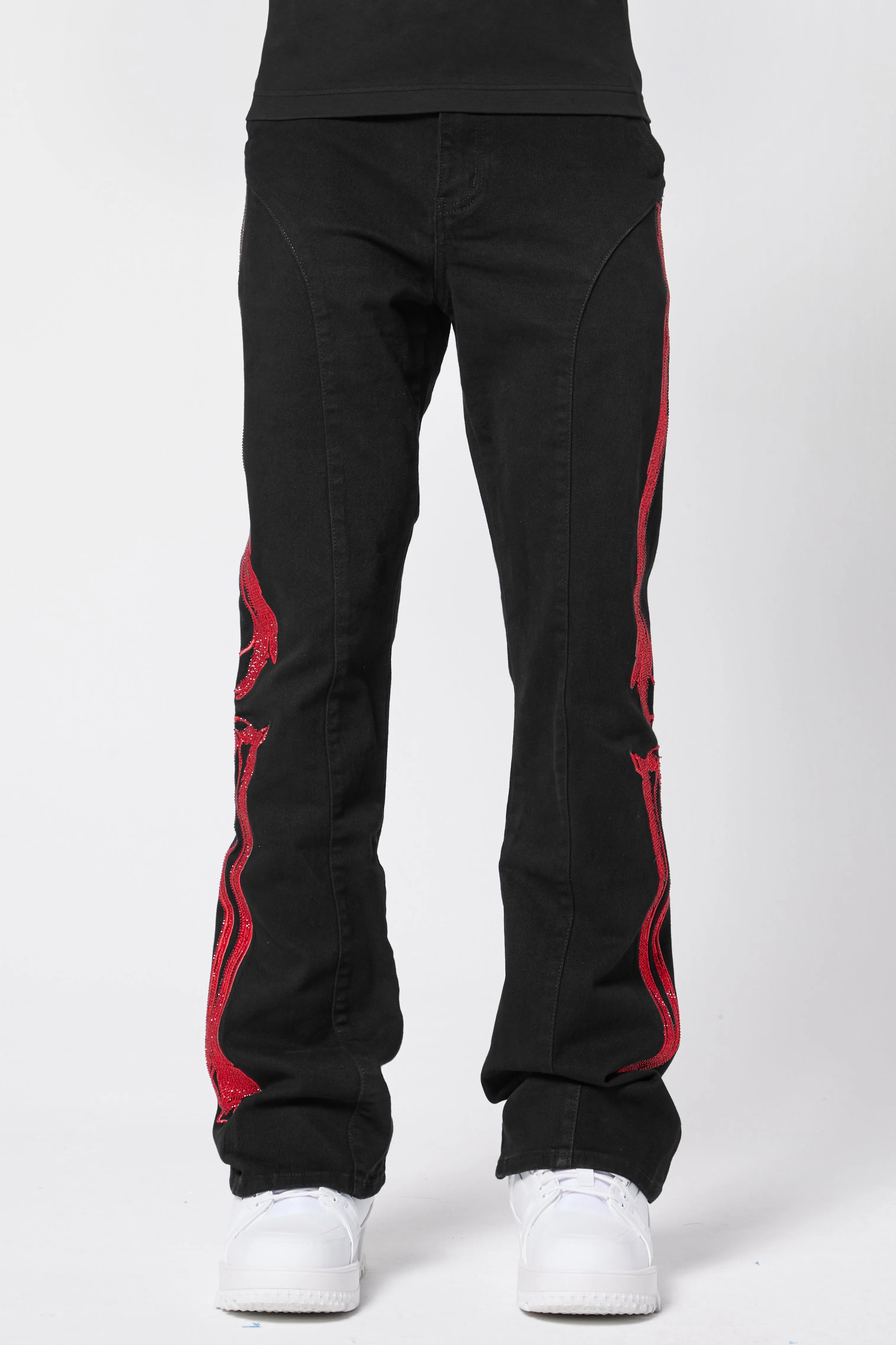 Obsidian Black Skeleton Flared Denim V2