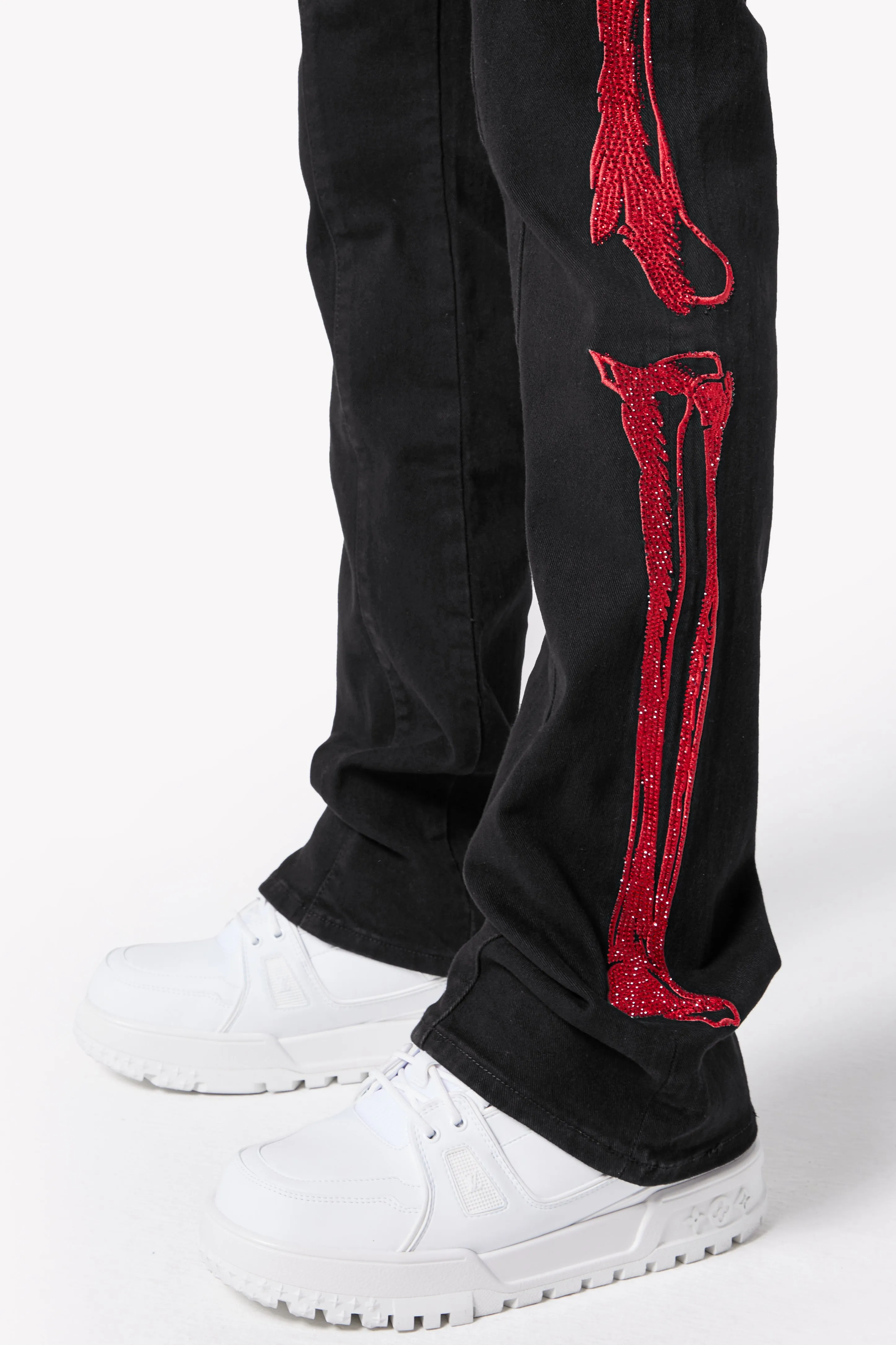 Obsidian Black Skeleton Flared Denim V2