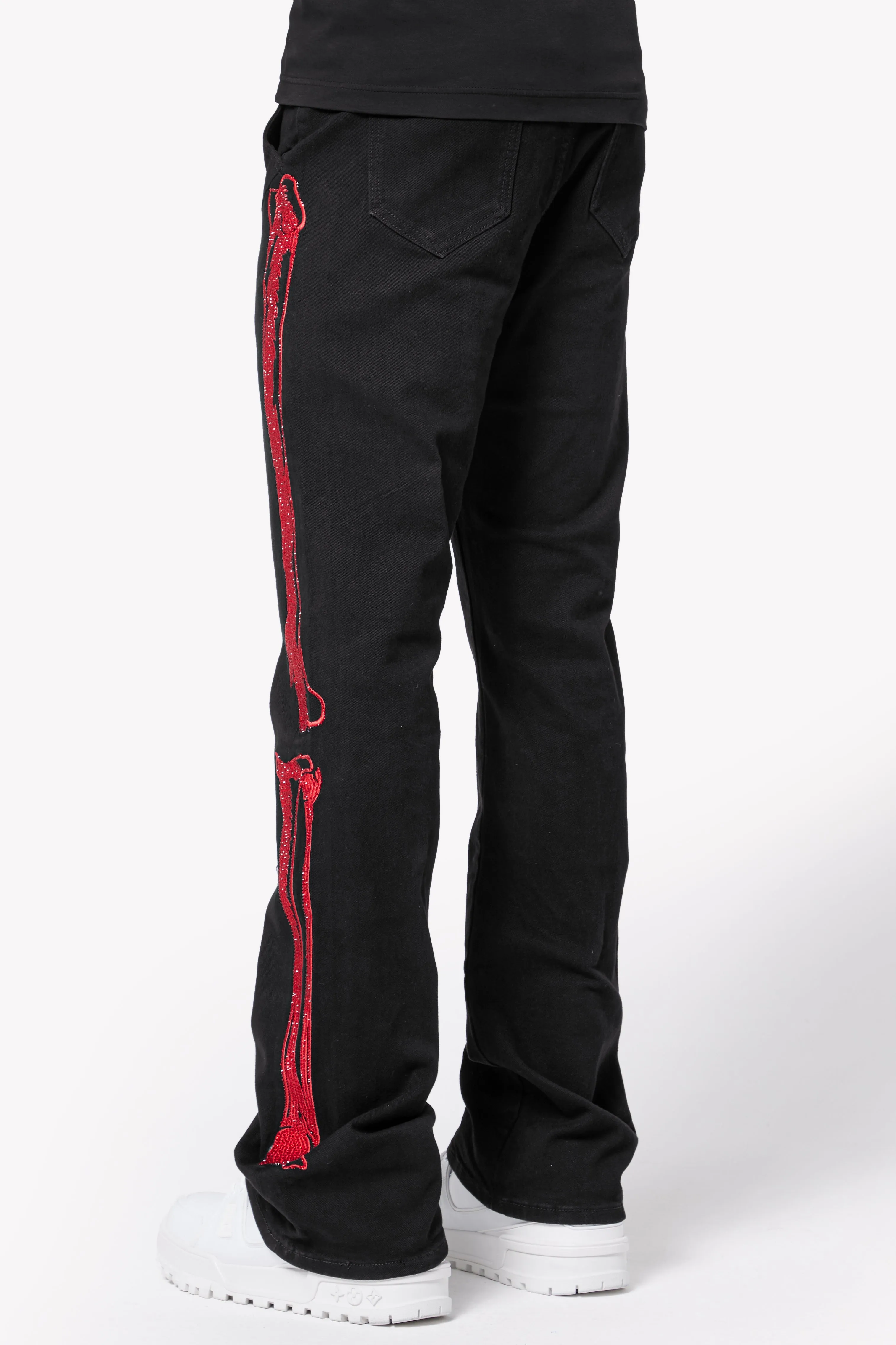 Obsidian Black Skeleton Flared Denim V2