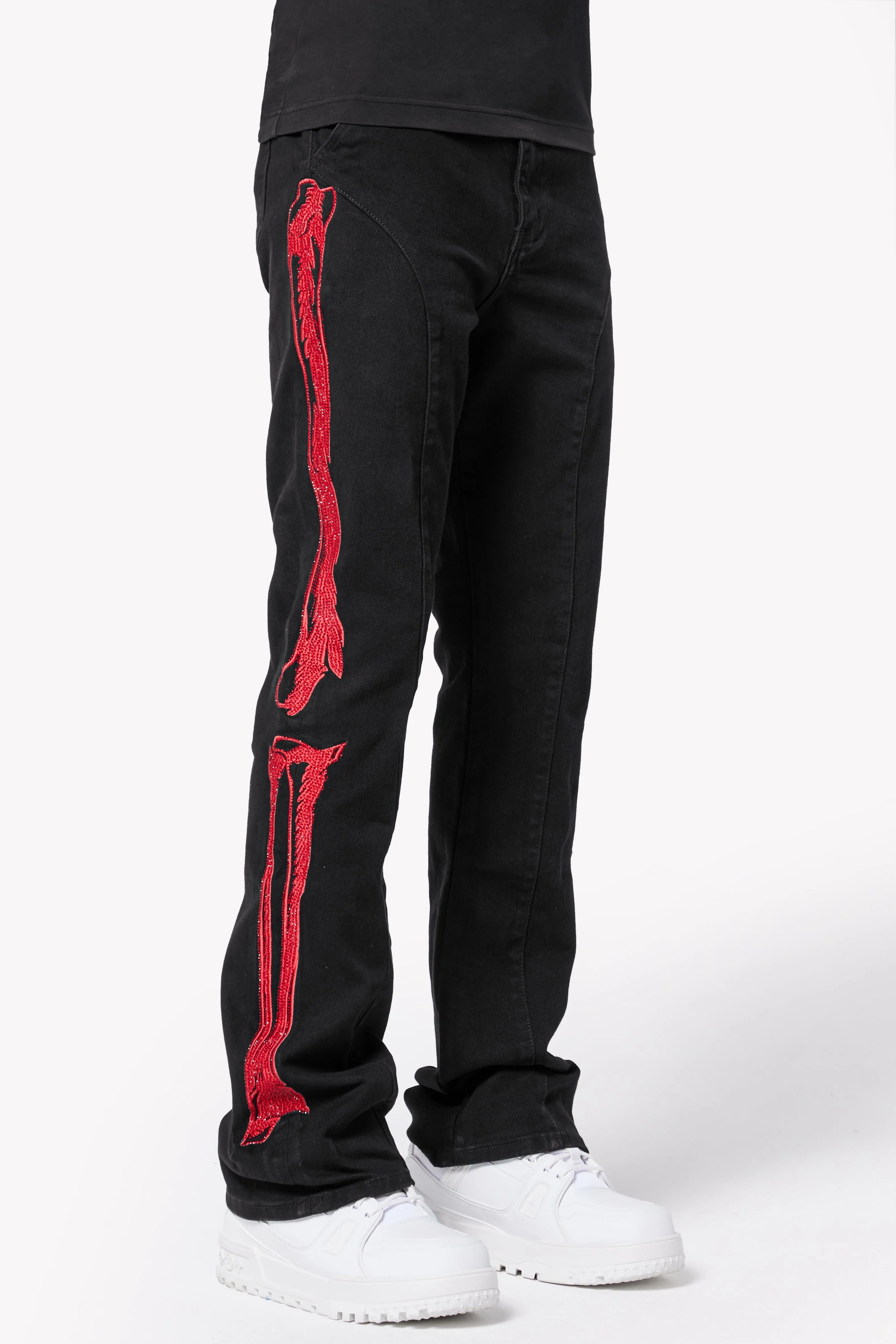 Obsidian Black Skeleton Flared Denim V2