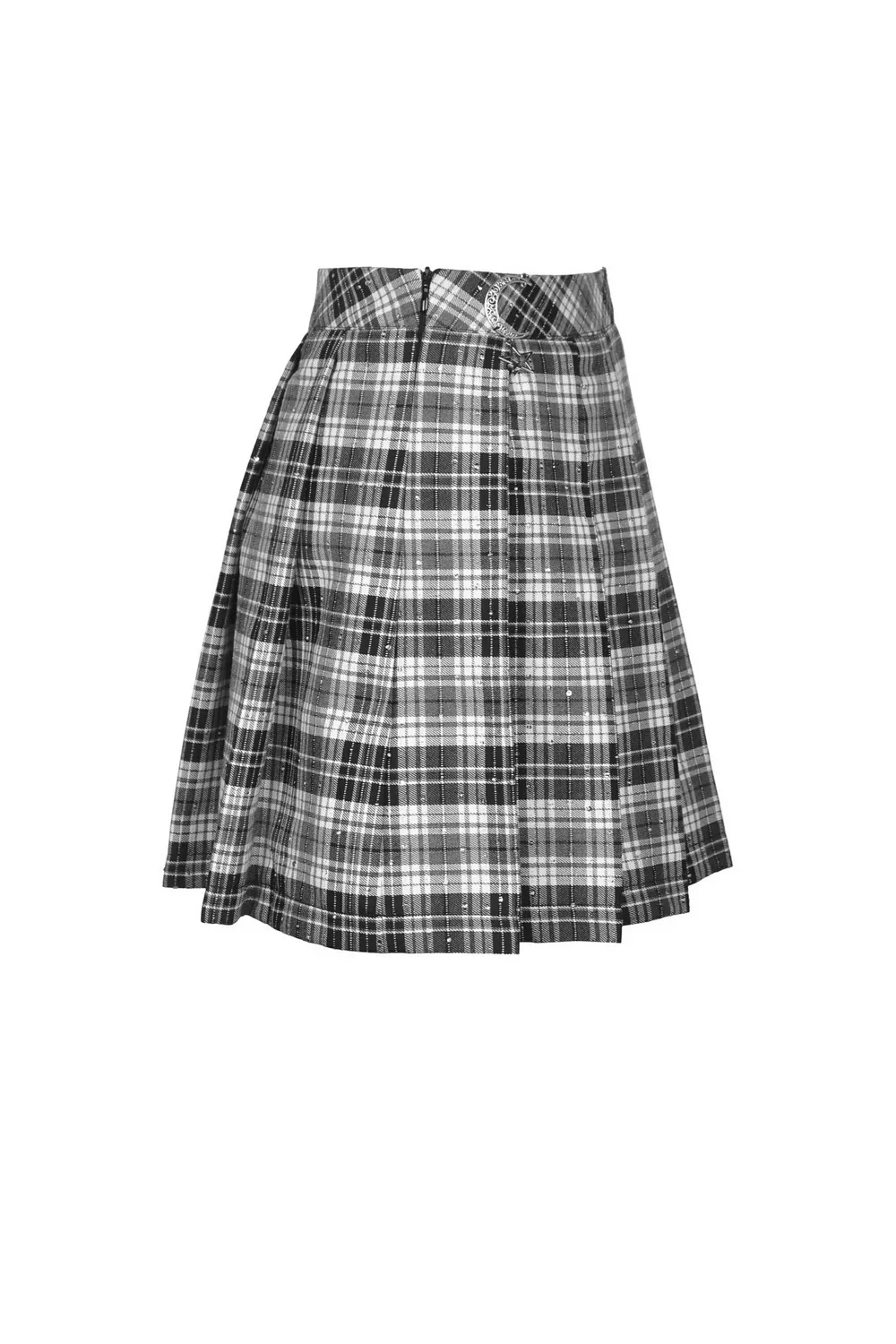 Pleated Gothic Mini Skirt with Black and White Plaid