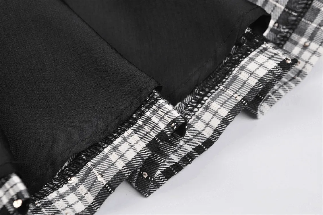 Pleated Gothic Mini Skirt with Black and White Plaid