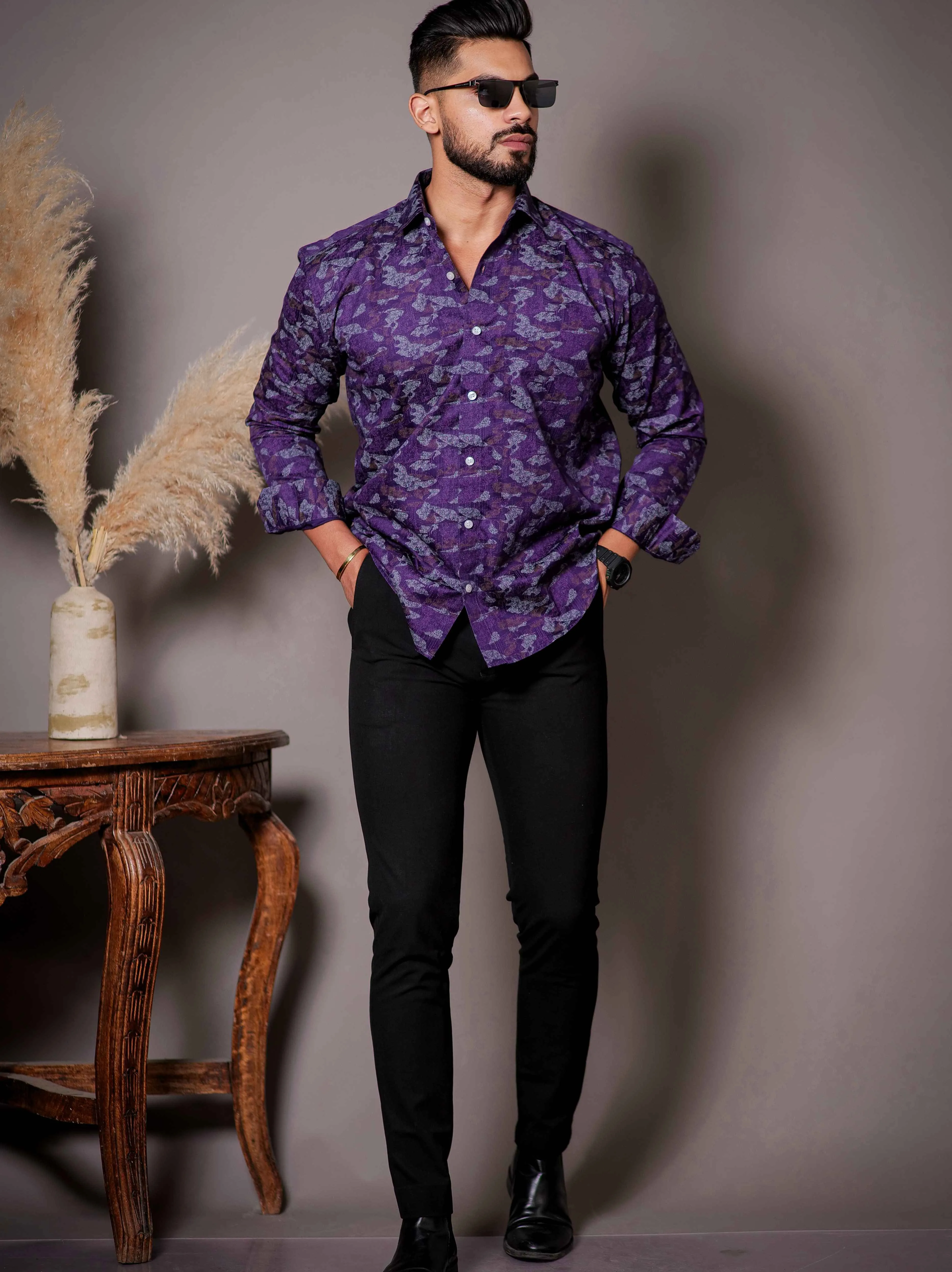 Purple Satin Print Premium Shirt