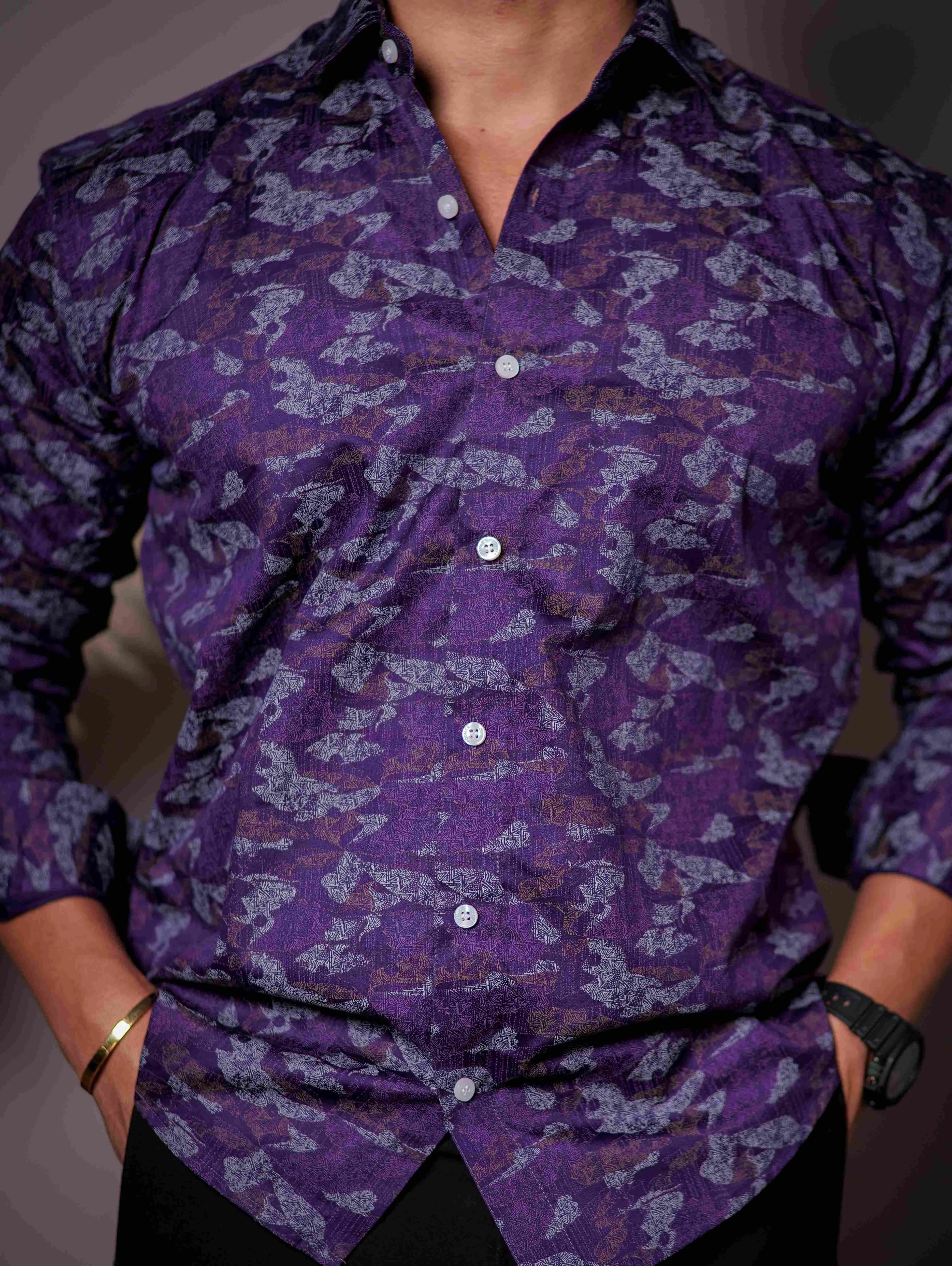 Purple Satin Print Premium Shirt