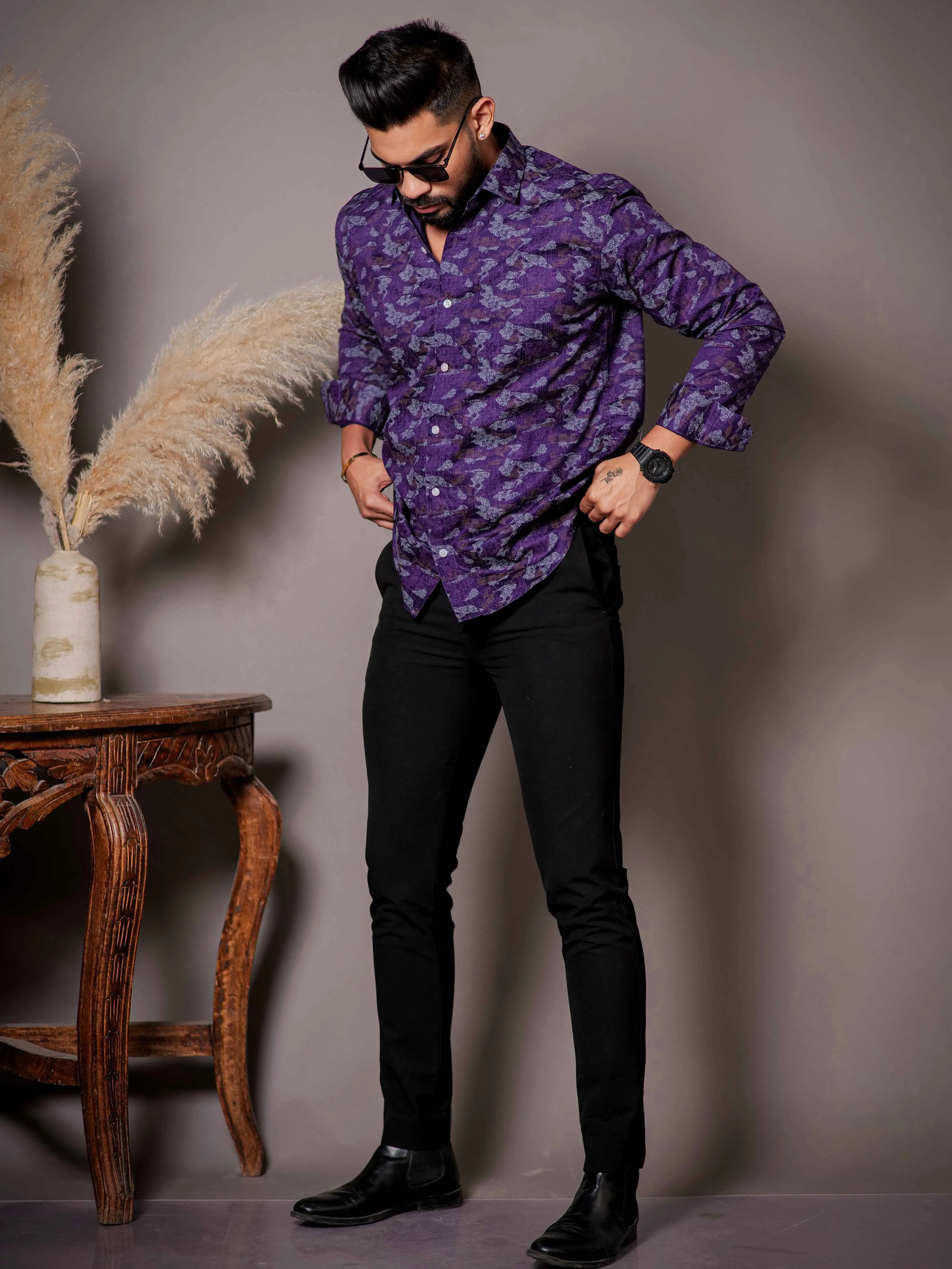 Purple Satin Print Premium Shirt