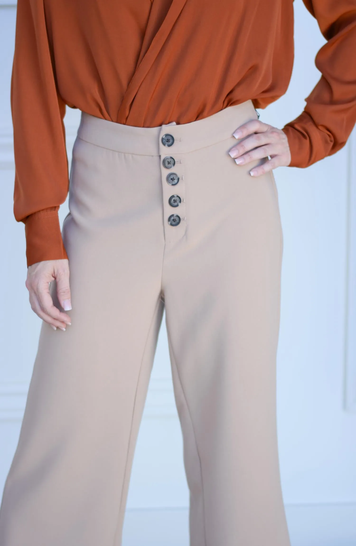 Riga Button Front Wide Leg Trouser