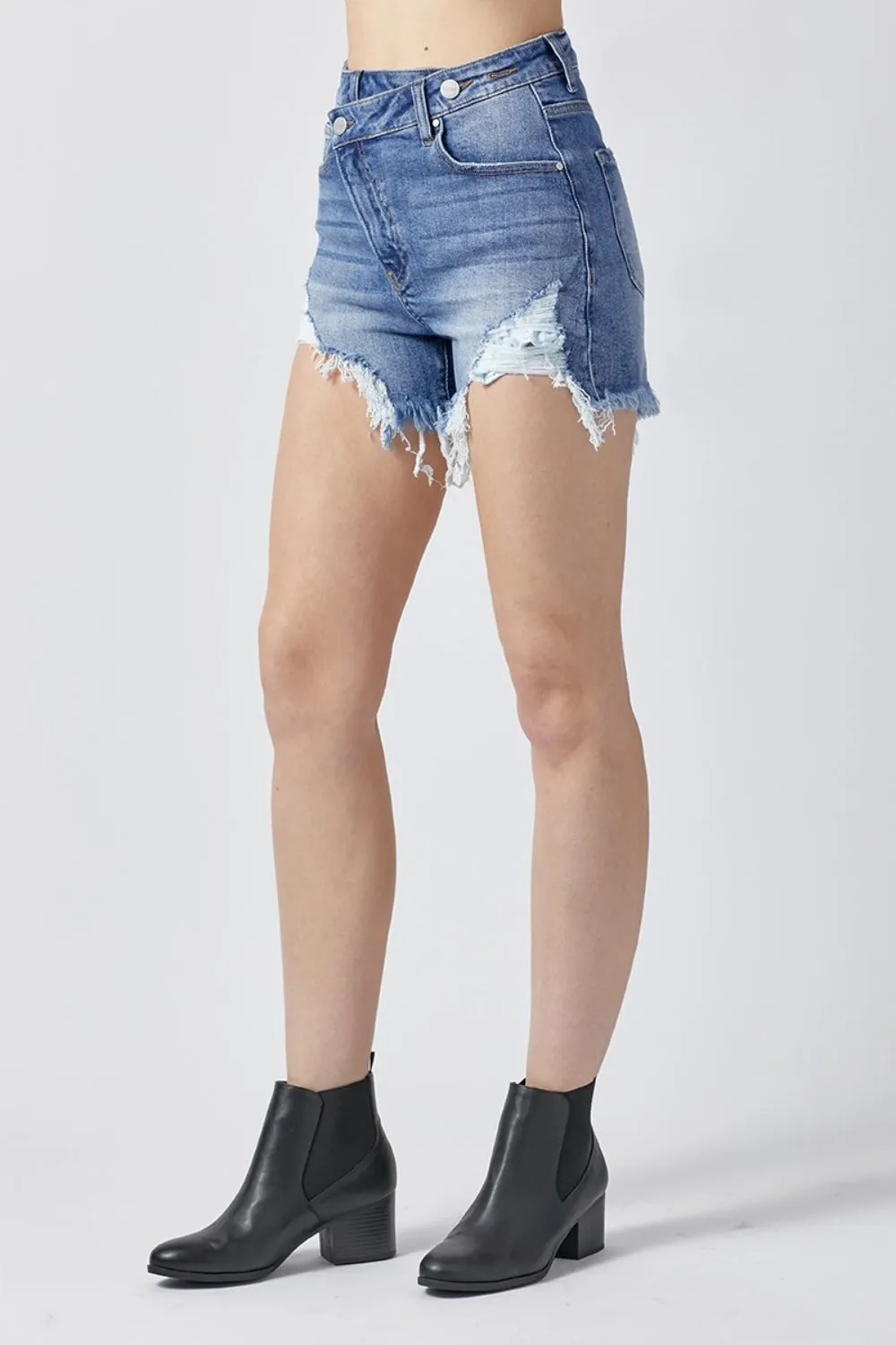 RISEN Criss Cross Waist Denim Shorts